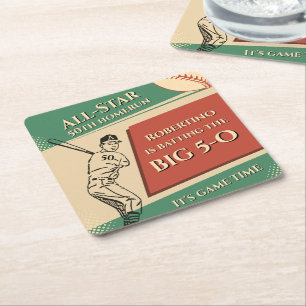 Vintage All Star Baseball Männer 50. Geburtstag Rechteckiger Pappuntersetzer