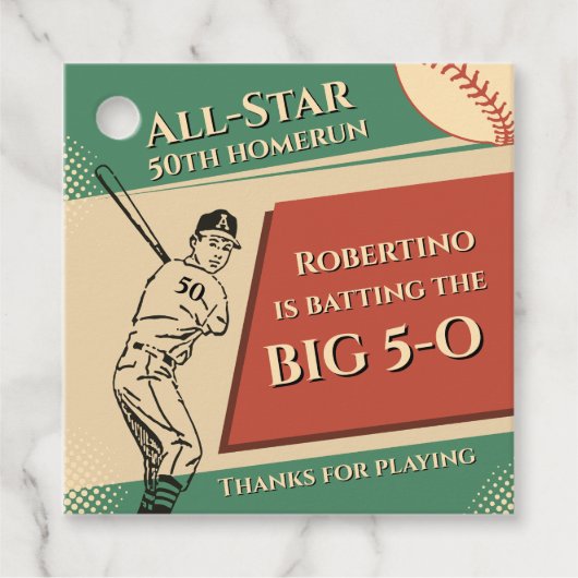 Vintage All Star Baseball Men 50th Birthday Geschenkanhänger (Vorderseite)