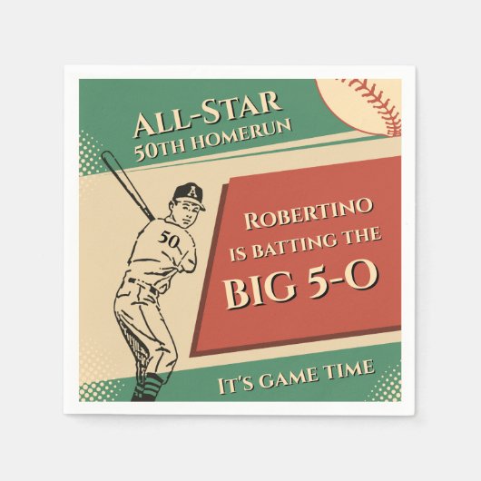 Vintage All Star Baseball Men 50th Birthday Serviette (Vorderseite)