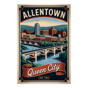 Vintage Allentown Pennsylvania Queen City Retro Poster