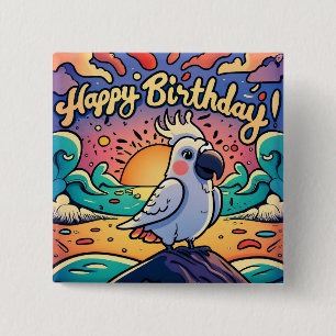 Vintage Alles Gute zum Geburtstag Bunter Papagei V Button