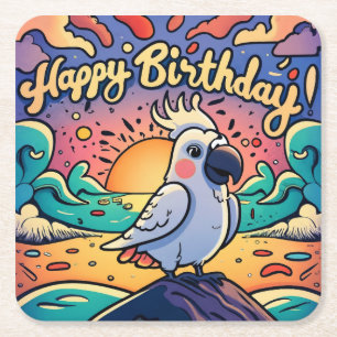 Vintage Alles Gute zum Geburtstag Bunter Papagei V Rechteckiger Pappuntersetzer