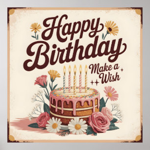 Vintage "Alles Gute zum Geburtstag - Mache einen W Poster