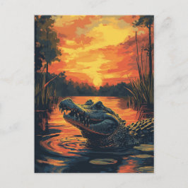 Vintage Alligator Reptilien Florida Abendsonne Postkarte
