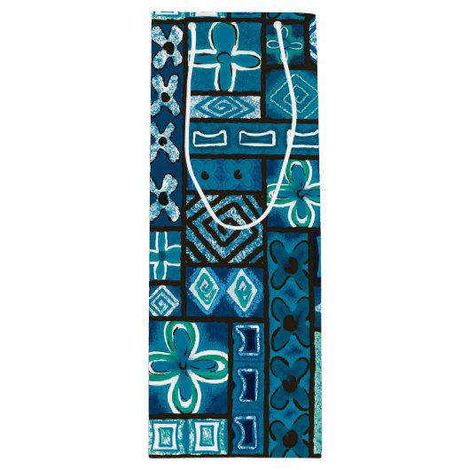 Vintage Aloha-Geschenktasche | Pua Blue Geschenktüte Für Weinflaschen (Vorderseite)