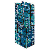 Vintage Aloha-Geschenktasche | Pua Blue Geschenktüte Für Weinflaschen (Vorderseite Schrägansicht)