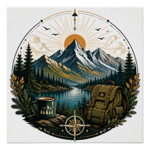 Vintage Alpen-Wildnis-Abenteuer-Landschaftskunst Poster
