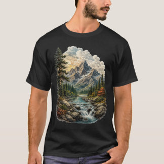 Vintage Alpen-Wildnis-Berglandschaft T-Shirt