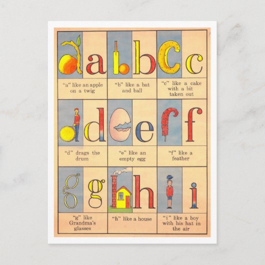 Vintage Alphabet-Illustration Postkarte (Vorderseite)