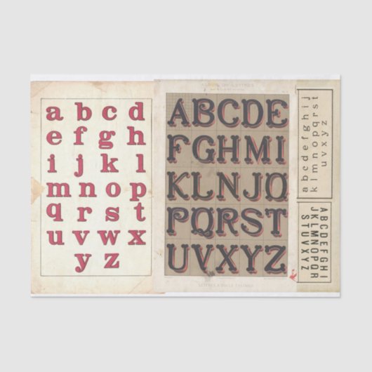 Vintage Alphabet Typografie-Decoupage Collage Seidenpapier (Vorderseite)