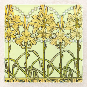 Vintage Alphonse Mucha Art Nouveau Lilien-Muster Glasuntersetzer