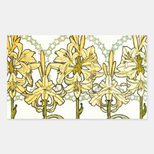 Vintage Alphonse Mucha Art Nouveau Lilien-Muster Rechteckiger Aufkleber