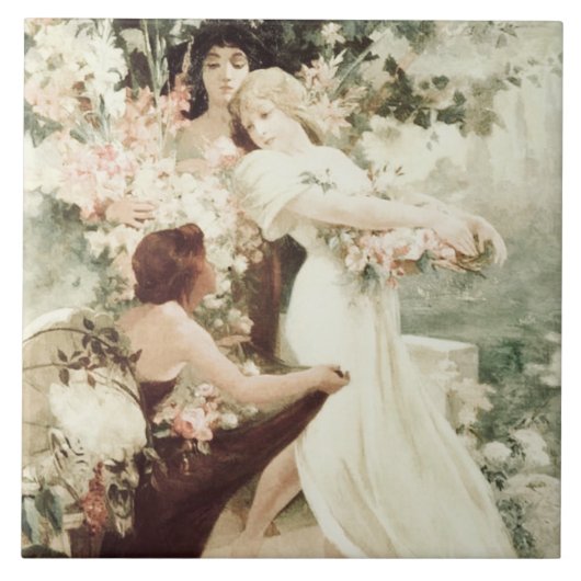 Vintage Alphonse Mucha Geist des Frühlings Fliese (Vorderseite)