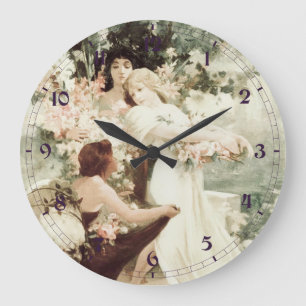 Vintage Alphonse Mucha Geist des Frühlings Große Wanduhr