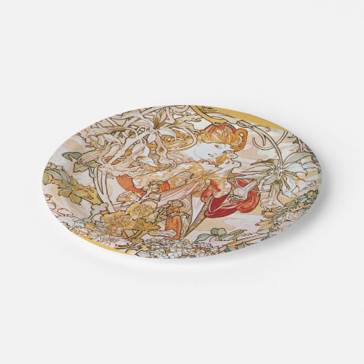 Vintage Alphonse-Mucha-Göttin Pappteller (Schrägansicht)