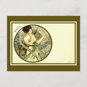 Vintage Alphonse Mucha Monat April Art Nouveau Postkarte