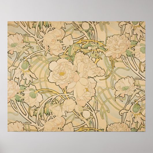 Vintage Alphonse Mucha Peonies Gallery Poster (Vorne)