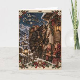 Vintage Alpiner Krampus Weihnachtsfolklore Feiertagskarte