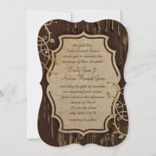 Vintage Alt-Holz-Wein-Swirt-Hochzeit einladen Einladung