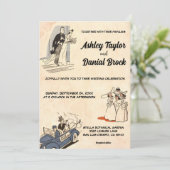 Vintage Alt-Romantik-Comic-Retro-Hochzeit Einladung (Stehend Vorderseite)