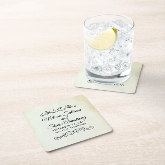 Vintage Alt-Western-Hochzeit Rechteckiger Pappuntersetzer (Vor Ort)