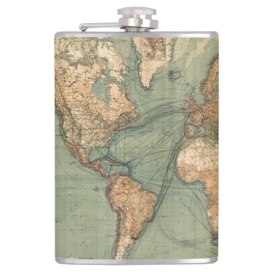 Vintage Alte Antike Weltkarte Flachmann (Vorderseite)