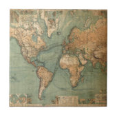 Vintage Alte Antike Weltkarte Fliese (Vorderseite)