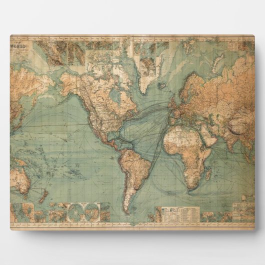 Vintage Alte Antike Weltkarte Fotoplatte (Vorderseite)