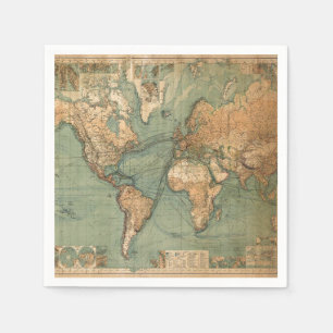 Vintage Alte Antike Weltkarte Serviette