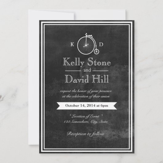 Vintage Alte Bike Hipster Hochzeit Einladung (Vorderseite)