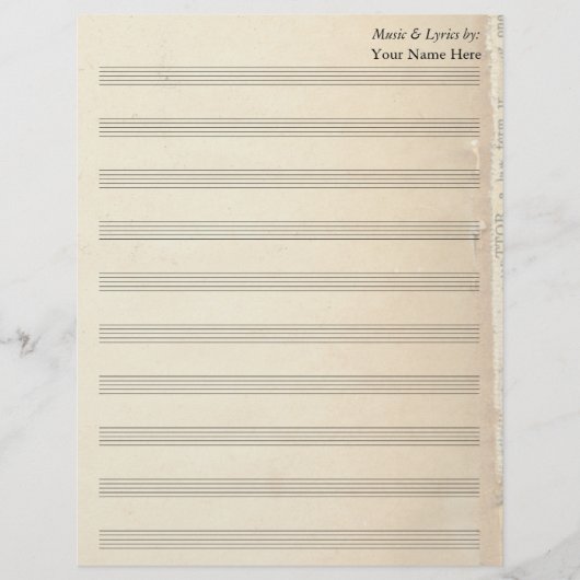 Vintage Alte Buchseite Blank Sheet Music 10 Stave (Vorderseite)