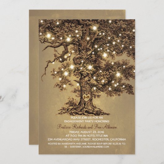 Vintage alte Eiche rustikale Begegnungsfeier Einladung (Vorne/Hinten)