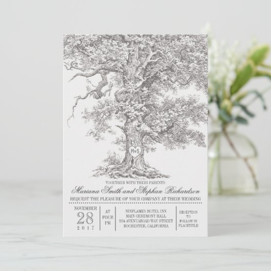 Vintage alte Eiche rustikale Hochzeitseinladungen Einladung (Stehend Vorderseite)