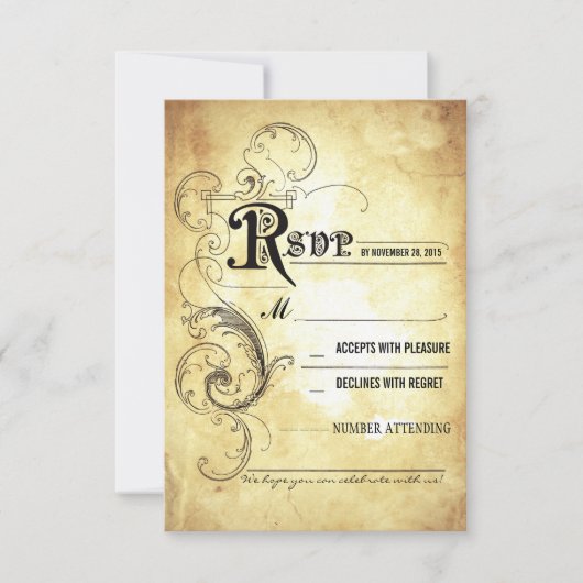 Vintage alte Hochzeitkarten RSVP Karte (Vorderseite)