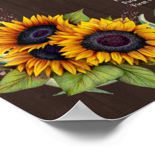 Vintage alte Holzsonnenblumen Hochzeitskarte Poster (Ecke)