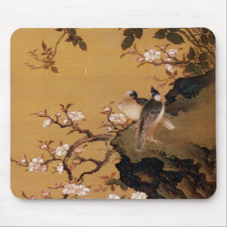 Vintage alte japanische Malerei von zwei Vögeln Mousepad