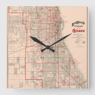Vintage alte Karte von Chicago - 1893 Quadratische Wanduhr