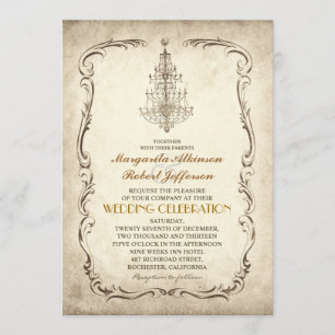 Vintage, alte Kronleuchter-Hochzeitsempfehlung Einladung