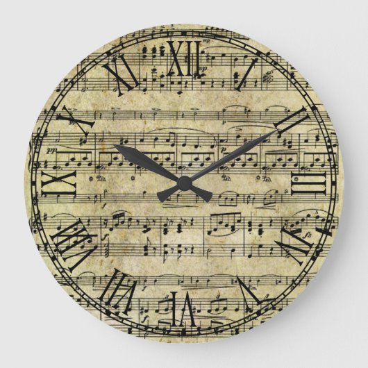 Vintage alte Musiknoten Papiertextur Große Wanduhr (Vorderseite)