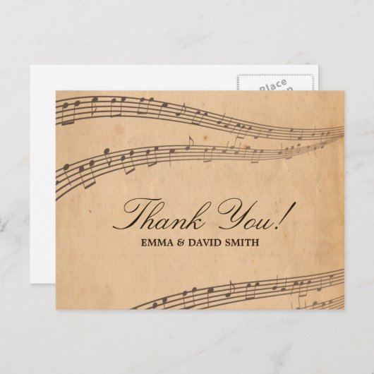 Vintage alte Musiknoten Vielen Dank Karten (Vorne/Hinten)