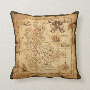Vintage Alte Piratenschatzkarte X markiert die Ste Kissen