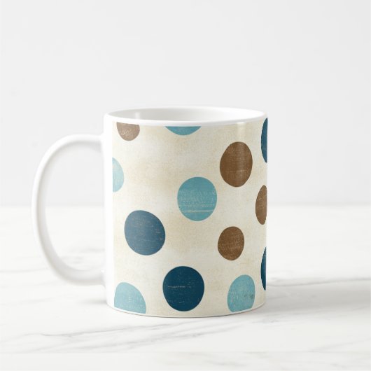 Vintage alte Retro Blue Brown Polka Dots Kaffeetasse (Links)