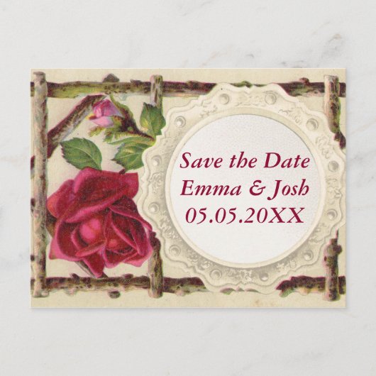 Vintage alte Rose rustikal Viktorianisch Antique Ankündigungspostkarte (Vorderseite)