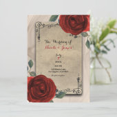 Vintage alte Rote Rosen Hochzeitsfeier Einladung (Stehend Vorderseite)