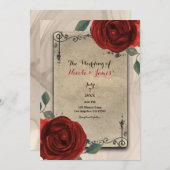 Vintage alte Rote Rosen Hochzeitsfeier Einladung (Vorne/Hinten)