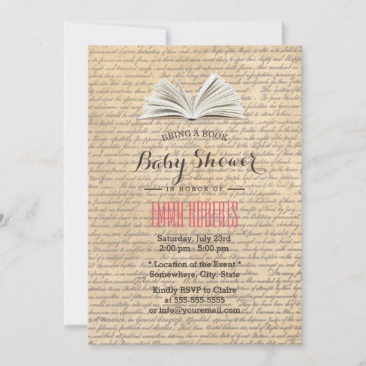 Vintage Alte Schriften bringen Bücherdusche Einladung (Vorderseite)