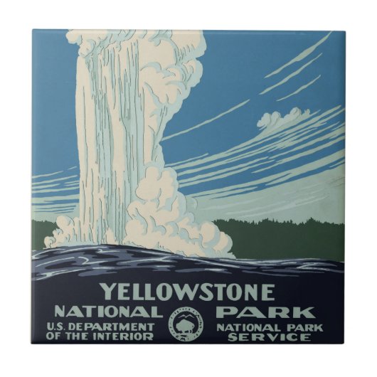Vintage Alte Treue im Yellowstone Nationalpark Fliese (Vorderseite)