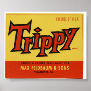 Vintage alte Trippy-Fruchtkästen-Labels Poster