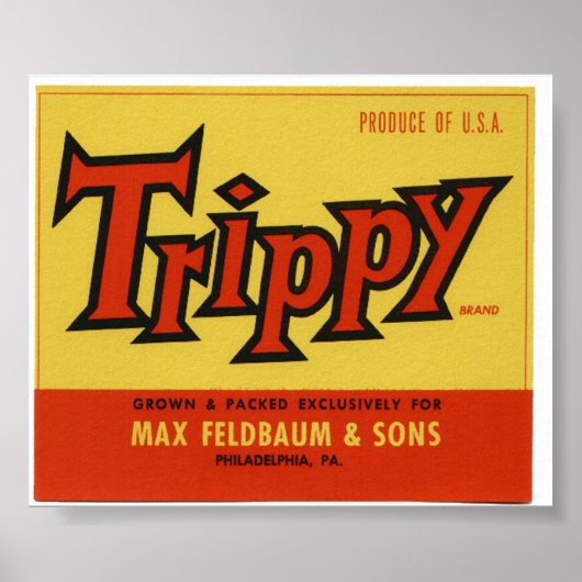 Vintage alte Trippy-Fruchtkästen-Labels Poster (Vorne)