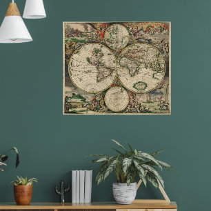 Vintage alte Welt Antiquitätenkarte Poster